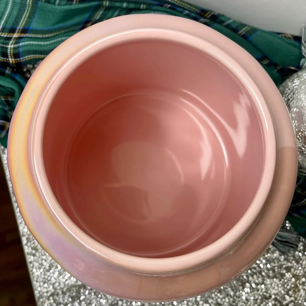 Rae Dunn Pink Iridescent Holiday Cookie Jar Merry & Bright Christmas Decor New